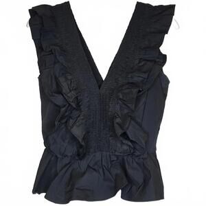 Pants Store Black Sleeveless Ruffle Top V-neck Light Weight Size Small